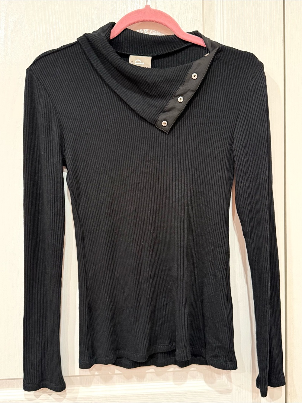Anthropologie Dolan Black Ribbed Button Shoulder Top